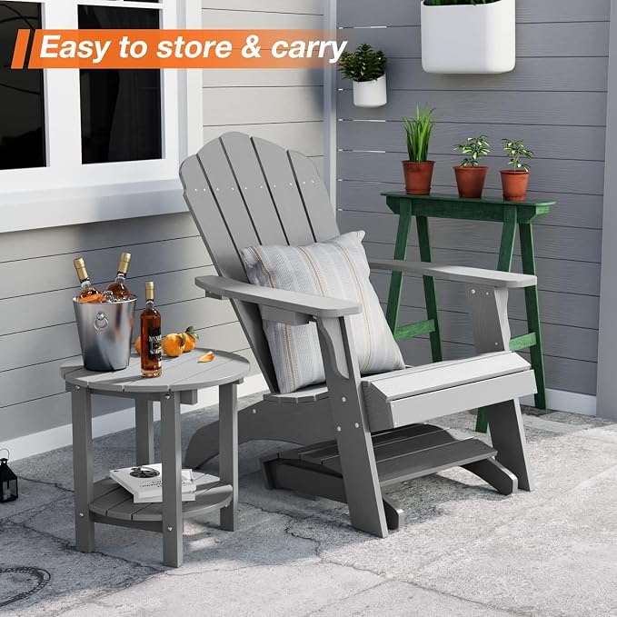 YEFU Adirondack Ottoman Set of 2, Patio Foot Rest, Adirondack Foot Rest, Folding Adirondack Footstool, Weather Resistant for Adirondack Chair, Widely Used for Outdoor, Porch, Backyard, Fire Pits-Gray