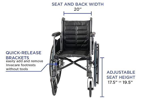 Invacare - TREX20RFP / T93HAP Tracer EX2 Wheelchair, with Full Length Arms and T93HAP Hemi Footrests with Heel Loops, 20" Seat Width