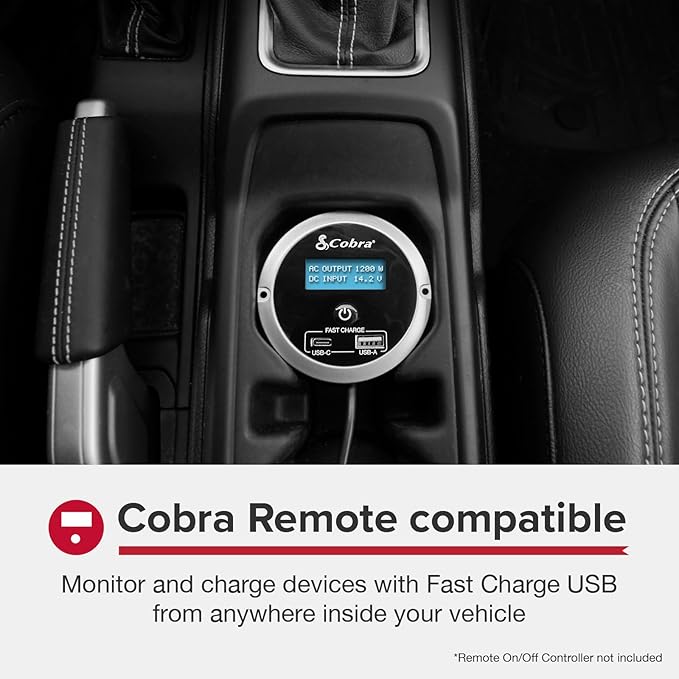 Cobra PURE SINE 400W Power Inverter, Portable – 400 Watt Car Charger, 2 Grounded AC Outlets, 2 Fast Charge USB Ports and Remote Controller (CPIALCDG1) Compatible