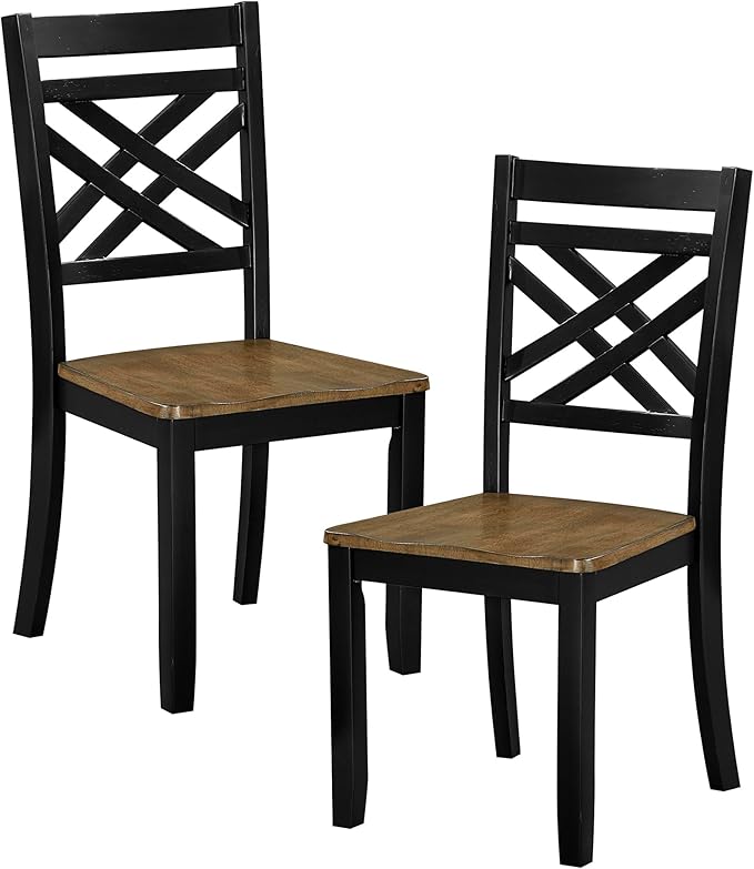 Lexicon Wooden Dining Chairs Set of 2 - Sturdy Solid Wood Frame, Cottage Cross Back, Modern Wood Armless Kitchen Chairs for Dining Room, Kitchen, Assembly Required, Two-Tone Finish (Brown and Black)
