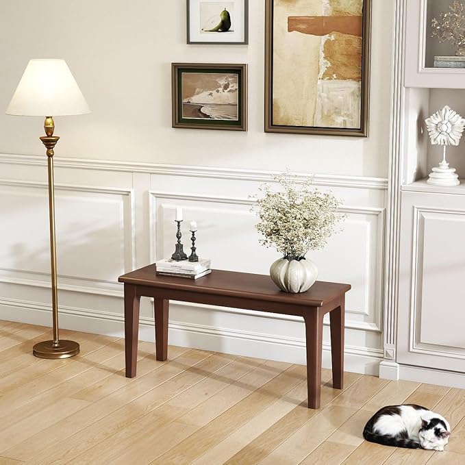 Dining Bench 39.4" Solid Oak Wooden Bed End＆Entryway Bench for Living Room Bedroom Kitchen(Brown)