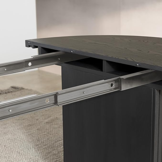 Transformer Table - Solid Wood Extendable Round Dining Table, Extendable Round Dining Table, Space-Saving Modern Furniture, Elegant and Functional Design, Black (Table Only)
