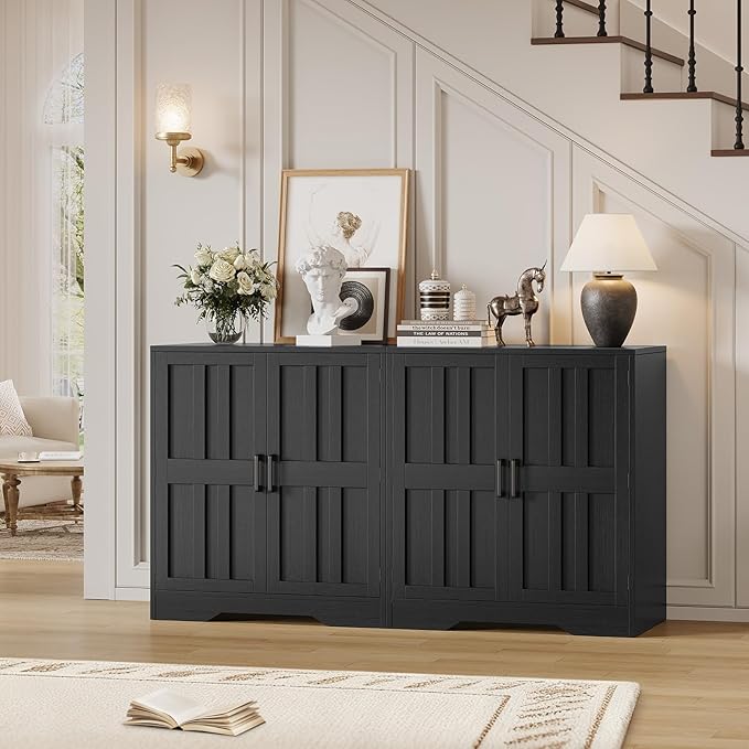 Sideboard Buffet Cabinet, Modern Farmhouse Kitchen Storage Cabinet, Small Modular Accent Cabinet Coffee Station Bar Media Console Table Credenza for Kitchen Dining Room, Living Room Entryway Hallway
