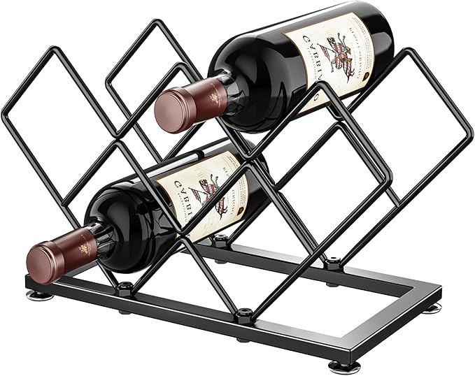 POKIPO Countertop Wine Rack - 7 Bottles Metal Small Wine Rack Wine Bottle Holder Storage Space Saving for Home Kitchen Bar Tableop Cabinet Pantry