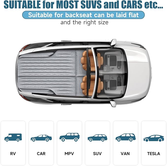 Inflatable SUV Air Mattress Bed Car Mattress, Double-Sided Flocking Travel Camping Bed, Car Sleeping Mattress for Universal SUV with Air Pump 2 Pillows