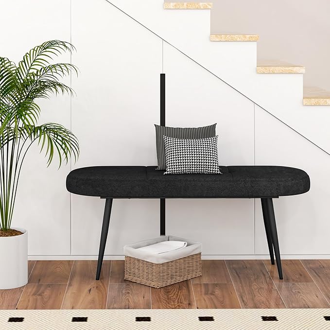 Giantex 47 inch Entryway Bench - End of Bed Bench, Upholstered Bench for Bedroom with Metal Legs, Padded Seat, Long Ottoman Bench for Dining Room, Living Room, Bedroom, Hallway (Black)