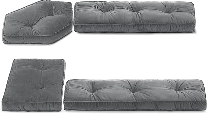 BALAPET Breakfast Nook Cushions Set 4 Piece Cushion Pad Set for Kitchen Breakfast Dining Nook,Shredded Foam Support Fits in Sets with Corner Benches, Mid Century Modern Small Dining Table Sets(Gray)