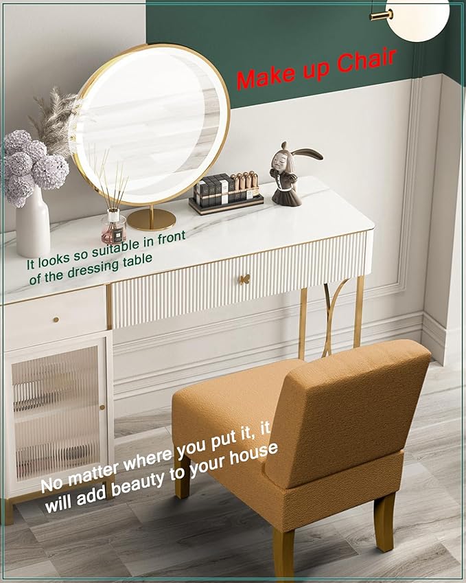 VIRRMO Armless Accent Chairs for Living Room, Modern Slipper Chair Living Room Chairs with Solid Wood Legs, Makeup Vanity Chair Fabric Comfy Upholstered Arm Chair Accent Chair Side Chair, Yellow