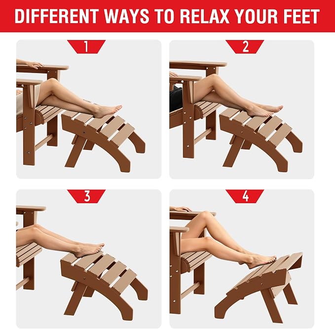 Costaelm Adirondack Chair Footrest, Patio Footstool, Ottoman, Outdoor Foot Rest, Waterproof, Teak