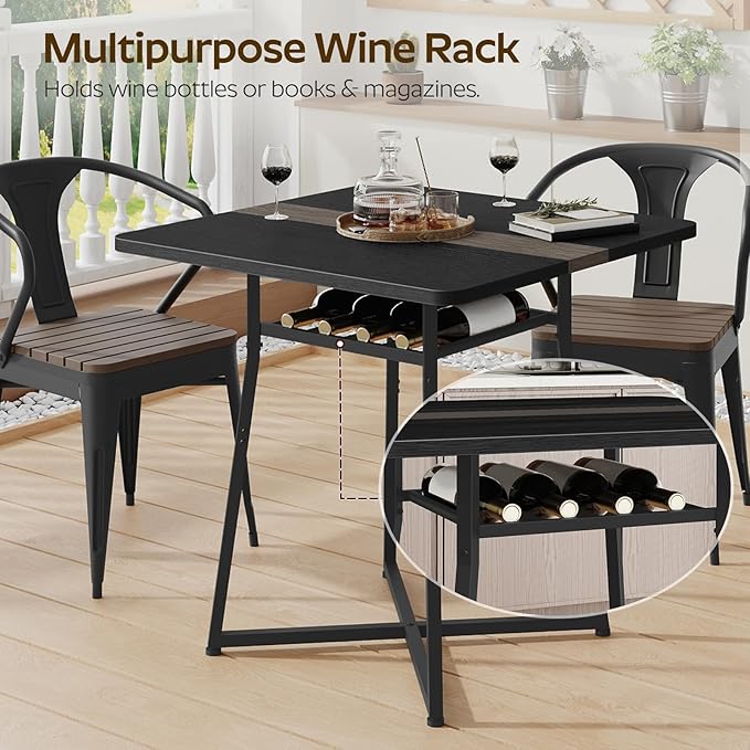 YATINEY Dining Table, 29.5'' Kitchen Table, Dining Room Table with Wine Rack, Versatile Small Dining Table, Easy Assembly, for Restaurant, Cafe, Apartment, Black and Gray CZ02BB