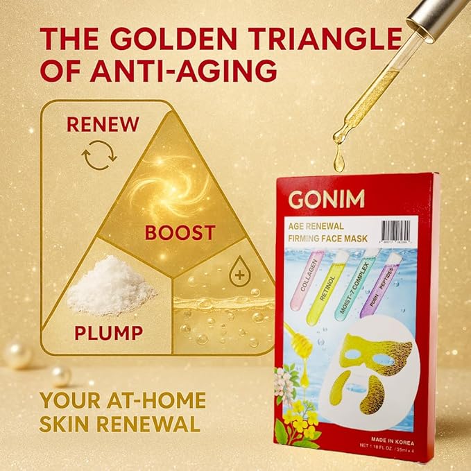 GONIM Korean Face Mask with Integrated Eye Patches with PDRN, Retinol & Caffeine, Collagen Face Mask, Hydrating Face Masks, Hyaluronic Acid Serum Sheet Mask Korean Skin Care Anti Aging 35ml/1.18oz x 8