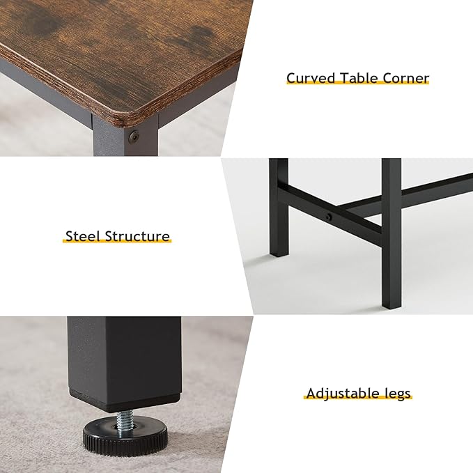 Rovibek 43" Dining Room Table Chairs Set for 4, Modern Space Saving Kitchen Table with 2 Benches & Adjustable Feet Breakfast Table, Wooden Industrial Style Farmhouse, Brown