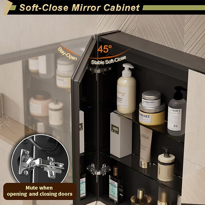 GANPE LED Lighted Bathroom Medicine Mirror Cabinet with Sockets & USBs, Anti-Fog Dimmable Light and Color Adjustment, Easy to Install Aluminum Cabinet (20 * 28 Right Hinge)