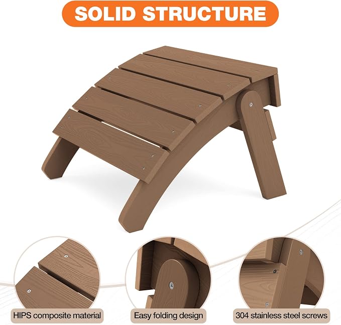YEFU Adirondack Ottoman, Patio Foot Rest, Adirondack Foot Rest, Folding Adirondack Footstool for Outdoor, Porch, Backyard, Garden, Fire Pits-Teak
