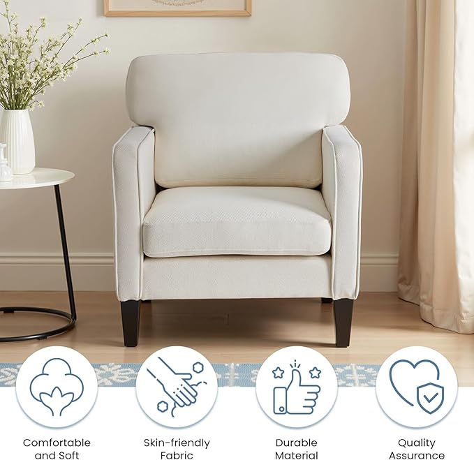 DUMOS Beige Modern Accent Chairs for Living Room, Corner Chairs for Adults, Reading Chair with Armrest and Backrest, Comfy Lounge Chairs for Bedroom Reception Waiting Room 2 Pack