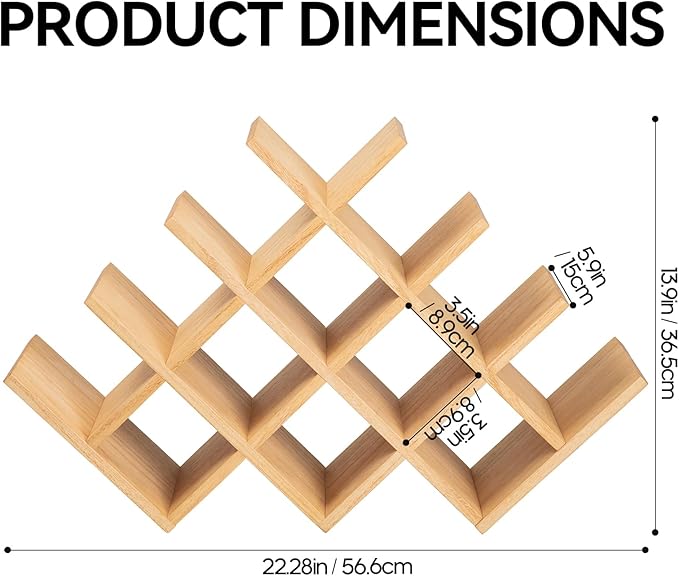 KIRIGEN 13-Bottle Wine Rack, 4-Tier Solid Wood Countertop Wine Holder, Freestanding Bottle Storage Shelf for Kitchen, Bar, Cabinet, Pantry, 22.28 x 5.9 x 13.9 in, XHJJ4-NA