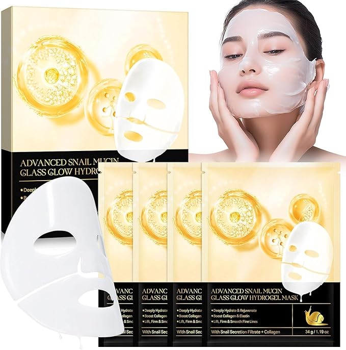 Snail Mucin Glass Glow Hydrogel Mask, Collagen Face Masks Skincare, Collagen Night Wrapping Mask, Korean Facial Masks Skin Care (4 PCS)