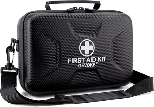 Gevoke 410 Piece Waterproof Hard Shell First Aid Kit for Home, Car, Travel, Camping, Truck, Hiking, Sports, Office, Vehicle & Outdoor Emergencies - Emergency Medical Kits (Black)