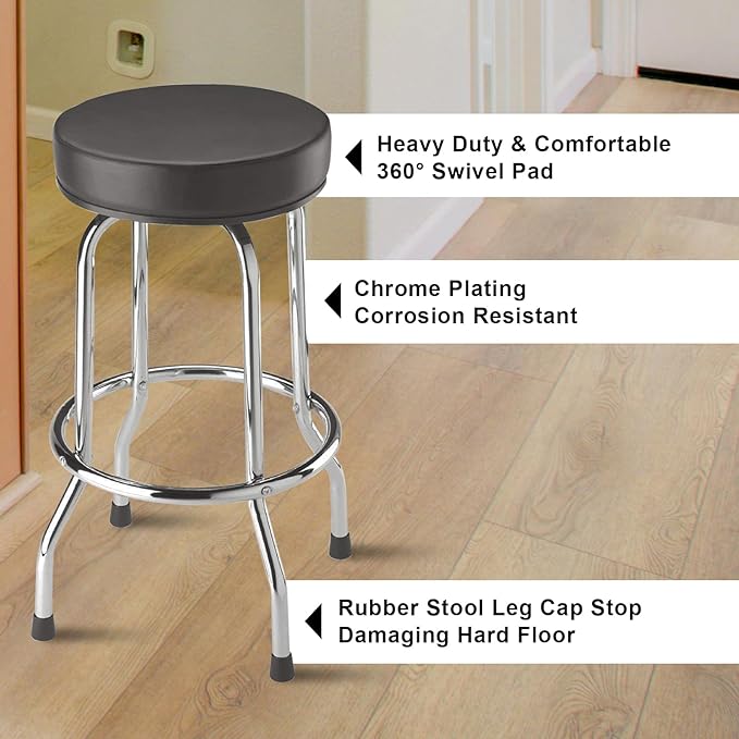 Torin ATRP6185B-1 Swivel Bar Stool: Padded Garage/Shop Seat with Chrome Plated Legs, Black