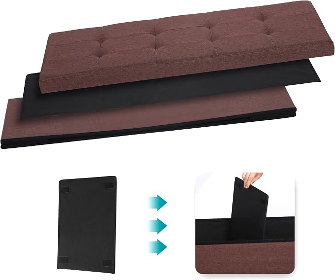ZENY 43.3 inches Folding Storage Ottoman Bench Storage Chest Footrest with Foam Padded Seat, Great for Bedroom, Entryway and Living Room, Holds up to 660 lb, Brown