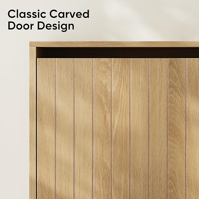 Shoe Storage Cabinet Set of 2 with Vertical Groove Doors Flip Drawers, Narrow Shoe Cabinet Storage for Entryway, Freestanding Shoe Organizer Cabinet, Slim Shoe Rack Cabinet (Oak)
