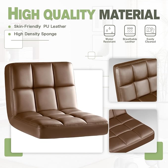 Furmax Bar Stools Modern Pu Leather Swivel Adjustable Hydraulic Bar Stool Square Counter Height Stool Set of 2 (Brown)