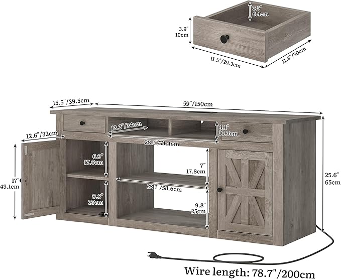 YITAHOME Farmhouse TV Stand for 65-Inch TV, Entertainment Center with Storage Cabinets & Drawers, TV Console for Living Room, Washed Gray