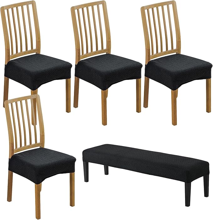 CRFATOP Jacquard Dining Room Chairs Seat Covers Set of 4 with Soft Bench Chair Cover Stretch Kitchen Chair Slipcover Washable Seat Cushion Slipcover Protector for Hotel Ceremony Banquet Wedding,B18