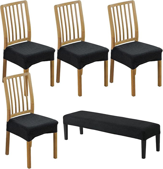 CRFATOP Jacquard Dining Room Chairs Seat Covers Set of 4 with Soft Bench Chair Cover Stretch Kitchen Chair Slipcover Washable Seat Cushion Slipcover Protector for Hotel Ceremony Banquet Wedding,B18