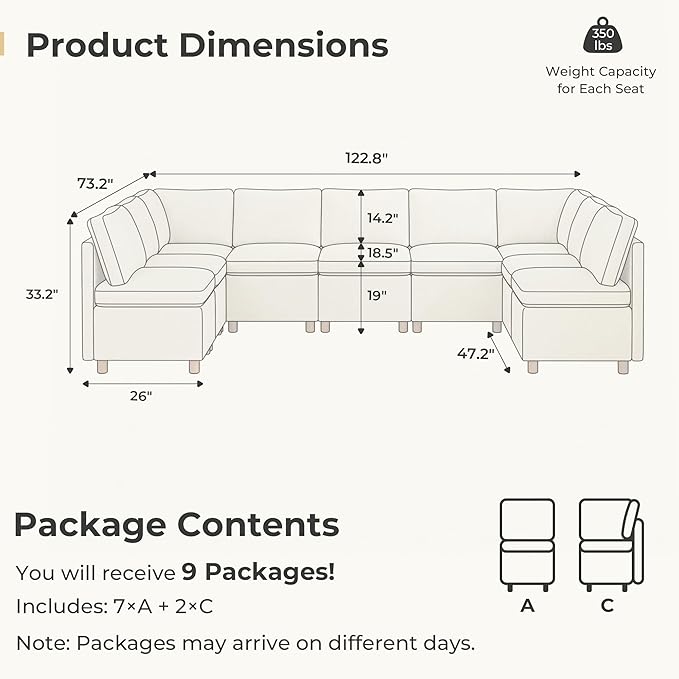 SITJOY Breakfast Nook Bench with Storage, Modular Corner Kitchen Banquette Seating, Dining Settee Couch, Upholstered Dining Bench with Back, Soft-to-Touch Fabric in Beige, 9-Seat U Shaped Nook
