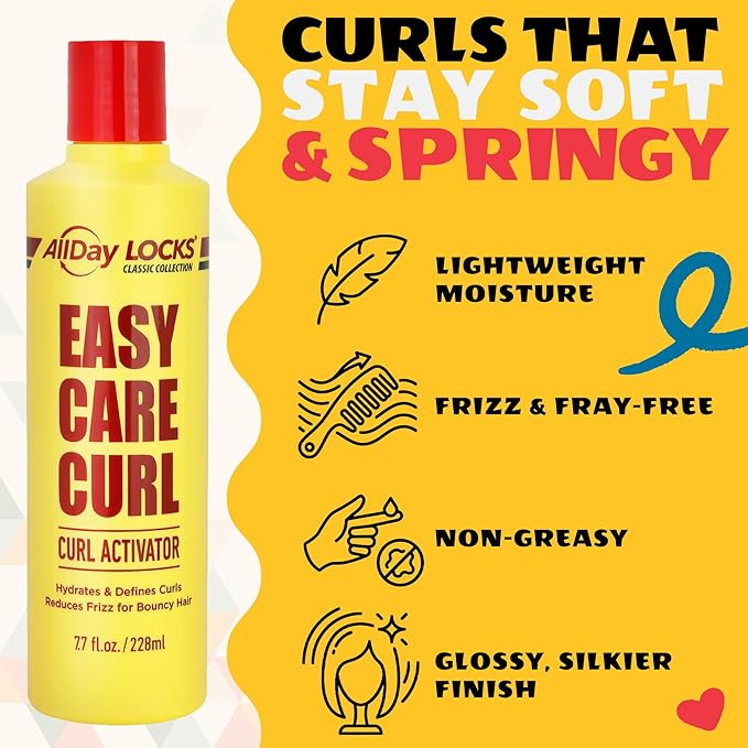 AllDay Locks Classic Easy Care Curl Activator - Activator Product for Curly Hair, Defines & Moisturizes Strands, Milky Cream Product for Men and Women, Easy Curling and Styling - 7.7 oz Bottle