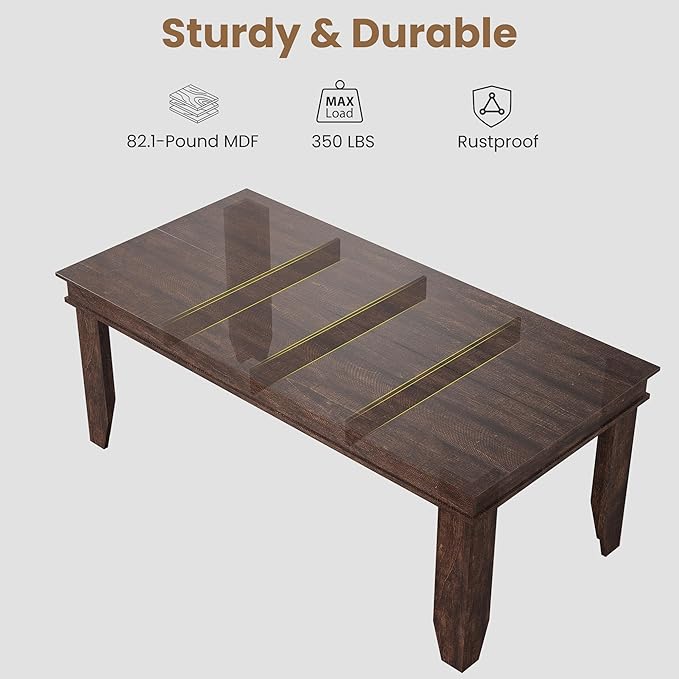 GarveeHome Farmhouse Dining Table for 6-8 People, 71 in Long Kitchen Tables with Wooden Sturdy Frame, 6 ft Large Rectangular Dinner Table for Dining Room, Kitchen, Dark Walnut, 71" Non-extendable