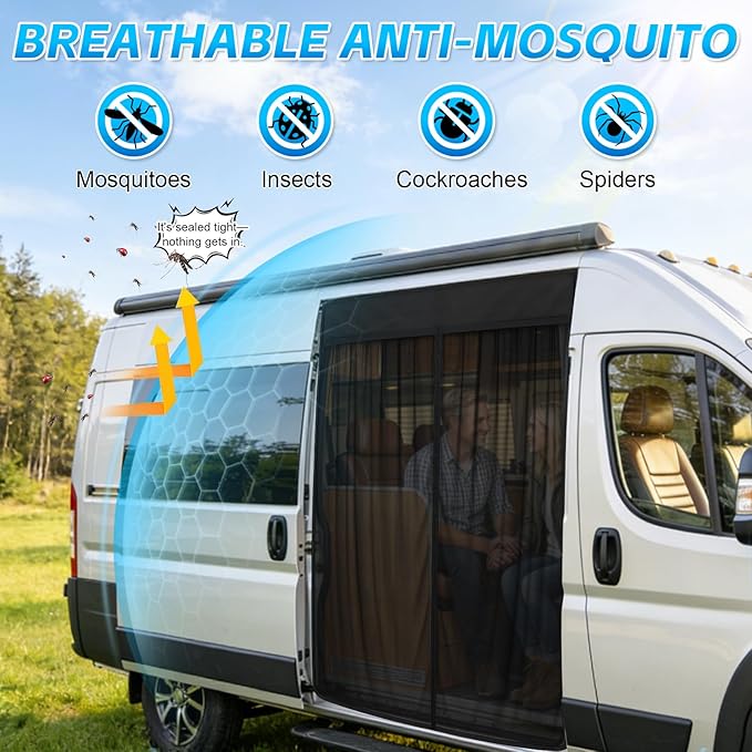 Magnetic Van Screen for Ram Promaster City 2015-2025 - Mosquito Net with Zipper for Sliding Door - 55" H x 40" W