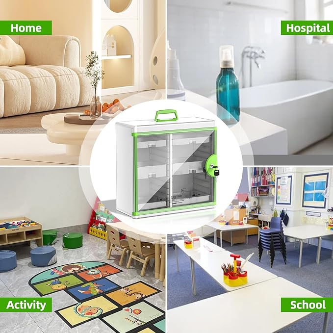 Glosen Lockable Medicine Cabinet with 6 Removable Trays, Wall Mounted & Portable Locking Medicine Cabinet Organizer with Key Lock for Home, Bathroom, Office - Aluminum Frame(15.63 * 6.5 * 15.43Inch)