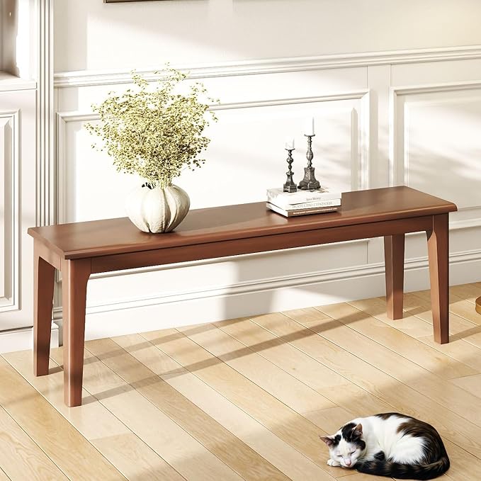Dining Bench 55.1" Wood Solid Oak Wooden Bed End/Entryway Bench for Bedroom Living Room Kitchen(Brown)