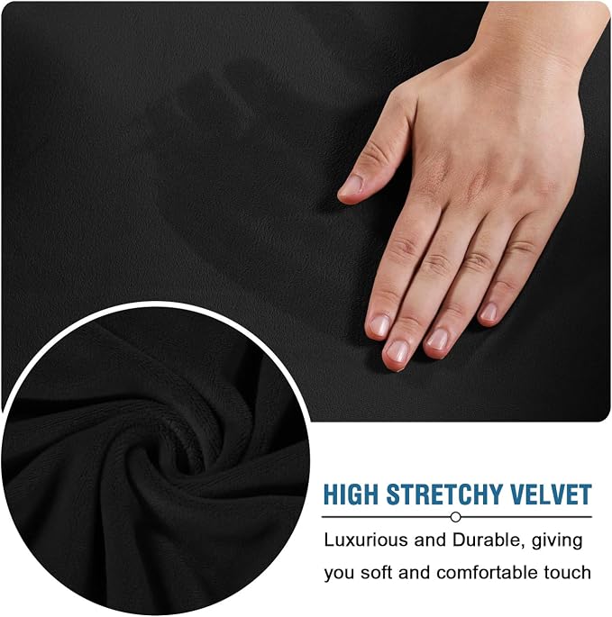 H.VERSAILTEX Real Velvet Plush 1 Piece Form Fit Stretch Rectangle Folding Storage Covers Ottoman Slipcovers Removable Footstool Protect Footrest Covers Elastic Bottom, Machine Washable(Large, Black)