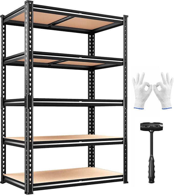 2000LBS Storage Shelves Heavy Duty,5-Tier Metal Shelving Unit for Pantry Garage Laundry Room,Adjustable Utility Storage Rack with Steel Frame & Thick MDF Boards,27.8"W x 12"D x 60"H, Black,4 Pack