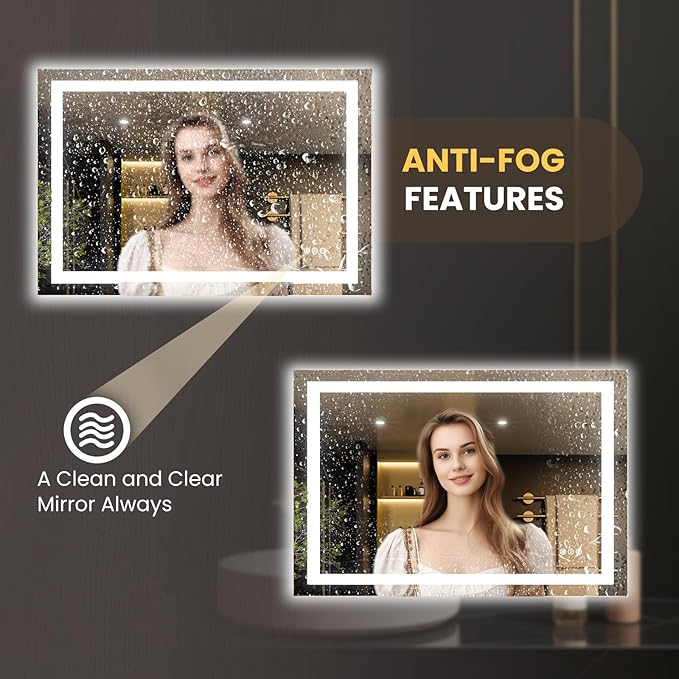 LOAAO 44"x30" LED Bathroom Mirror with Lights, Anti-Fog, Dimmable, Backlit + Front Lit, Lighted Bathroom Vanity Mirror for Wall, Memory Function
