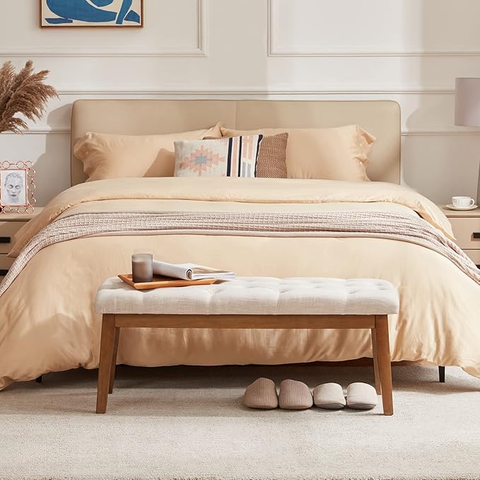 HUIMO Bedroom Bench for End of Bed, Upholstered Dining Seat for Kitchen, Button-Tufted Ottoman Bench for Entryway and Living Room (Beige)
