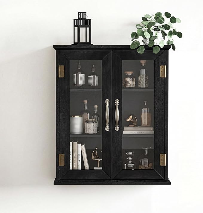 ChooChoo Bathroom Wall Cabinet, Medicine Cabinet with Acrylic Doors, Wall Mounted Over The Toilet Storage Cabinet with Adjustable Shelves for Bathroom, Kitchen, and Laundry Room, Black