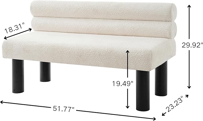 GDFStudio Upholstered Boucle Dining Bench with Backrest Farmhouse Entryway Bench with Rubber Wood Legs Long Indoor Bench for Bedroom Living Room End of Bed Dining Room Seating, Beige
