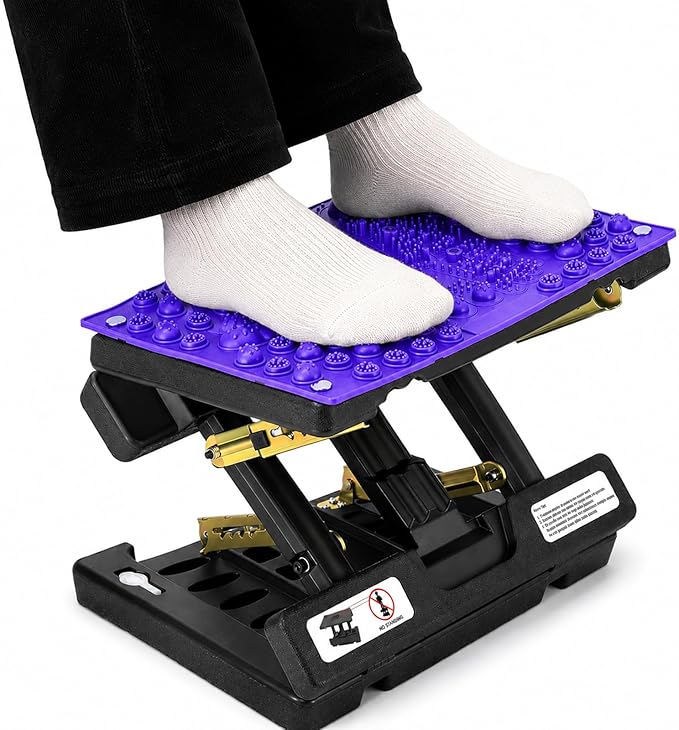 Footrest for Under Desk at Work, Height Adjustable Foot Rest with Reflexology Pad, Foldable Ergonomic Foot Stool for Muscle Tension Relief, Suitable for Office, Home & All-Season Use(Purple)