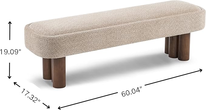 Merax 60.04'L Indoor Boucle Dining Bench with Walnut Color Legs, Upholstered Seating for Kitchen, Dining Room and Living Space,250lbs Capacity,Khaki