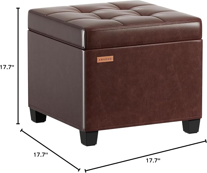 ABHENG Synthetic Leather Cover Steel Frame Ottoman with 48L Storage,17.7" x 17.7" x 17.7" Square Storage Ottoman Stool Cube with Legs,for Dorm Livingroom Brown UASND63R