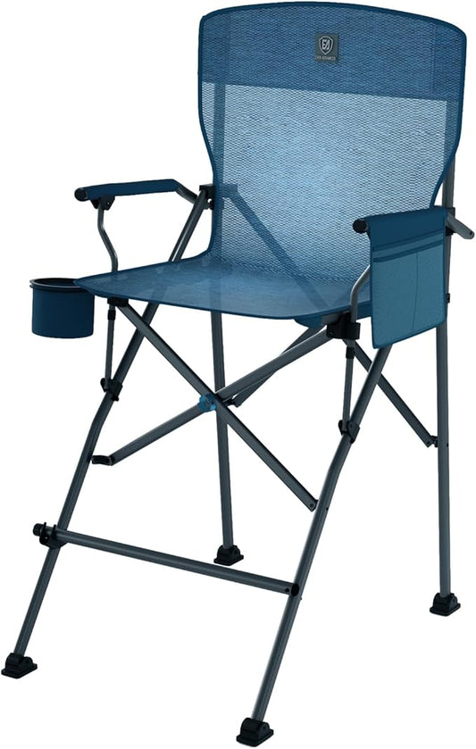 EVER ADVANCED Stretch Mesh Tall Camping Folding Chair 31", Portable Directors Chair, Bar Height Camping Chair with Carry Bag and Footrest, Armrest, Heavy Duty Supports 300 Lbs Blue