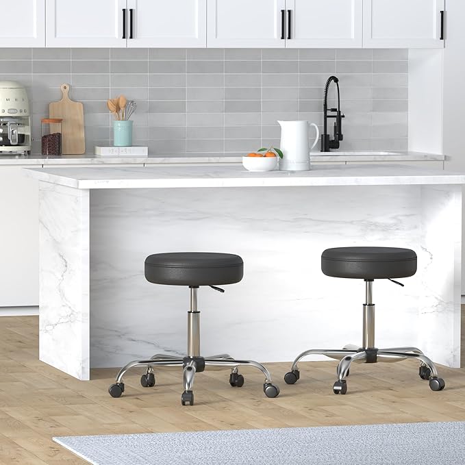 Amazon Basics Drafting Spa Bar Stool with Wheels, Height Adjustable Swivel Seat, Easy to Move, Black, 22.05" x 22.83" x 19.88"