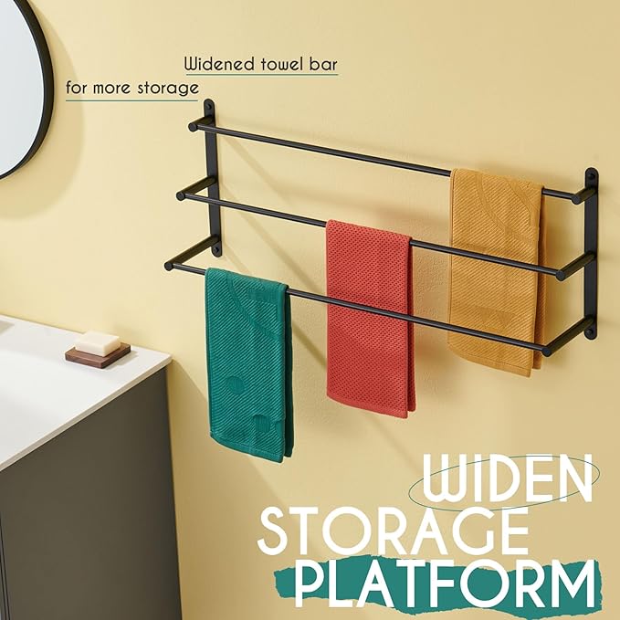 KOKOSIRI Bath Towel Bars Matte Black Bathroom 3-Tiers Ladder 32'' Towel Rails Wall Mounted Towels Shelves Rack Stainless Steel, B5002BK-L32