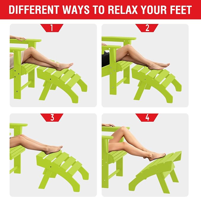 Costaelm Adirondack Chair Footrest, Patio Footstool, Ottoman Outdoor Foot Rest for Patio Waterproof, Adirondack Ottoman Patio Footstool, Lime