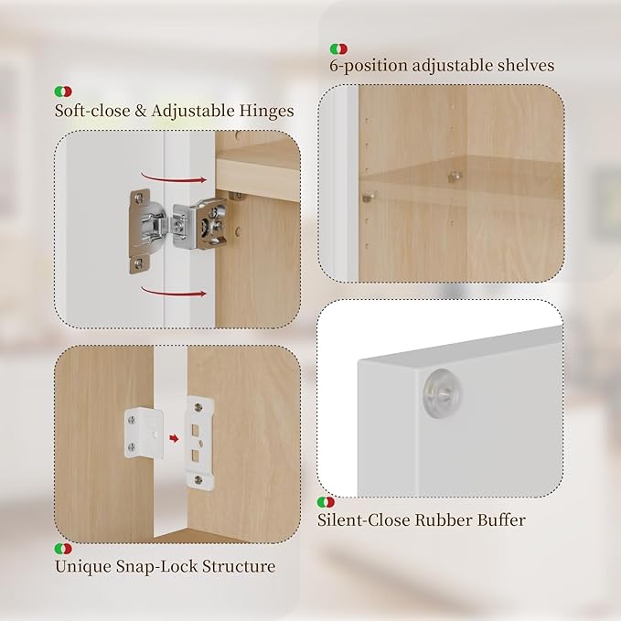 Kisart Laundry Room Cabinets Wall Mounted with Doors & Shelves, Solid Wood RTA Medicine Storage Cabinet, 30Wx30Hx12D Inch White Shaker Hanging Cupboard, Space-Saving for Kitchen, Bathroom, Garage