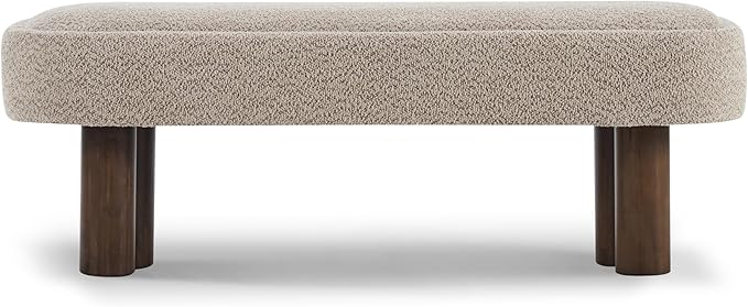 Christopher Knight Home Damas Boucle Upholstered Dining Bench, Wooden Entryway Bench, Long Sofa Footstool for Living Room, Bedroom End of Bed Bench, Khaki+Walnut